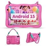 VASOUN Android 15 Kids Tablet 10.1" HD IPS Display 8GB RAM (3+5GB Extended) 32GB Storage 6000mAh Battery WiFi 6 Parental Controls & Lanyard Included(Pink)