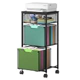 Sbanmao 3 Drawer Mobile File Cabinet for Home Office, Rolling Filing Cabinet on Lockable Wheels, Hanging File Folders Organizer, Utility Cart Storage and Organizer, Printer Stand, Black