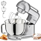 Camic Electric Stand Mixer,7.45 QT,10 Speeds with Dough Hook,Whisk, Flat Beater Attachments, Splash Guard, Easy-Carry Top Handle,3-IN-1 Kitchen Mixer for Baking Cakes Cookie Bread Salad (Silver)