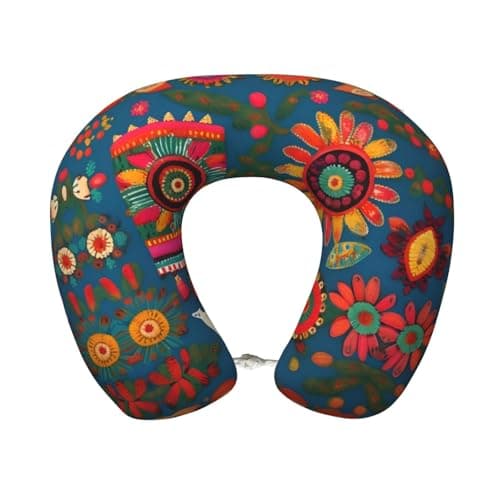 jingong Mexican Folk Art Boho print Travel Pillow, Ultimate Comfort, Neck Pain Relief Memory Foam Travelling