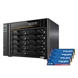 Asustor Lockerstor 10 Gen3 AS6810T with 4 x 1TB SSD (WDS100T5B0E), 10 Bay NAS, AMD Ryzen Quad-Core 2.3 GHz, 16GB RAM ECC DDR5, 4 M.2 NVMe Slots, Dual 5GbE and Dual 10GbE Port Network Attached Storage