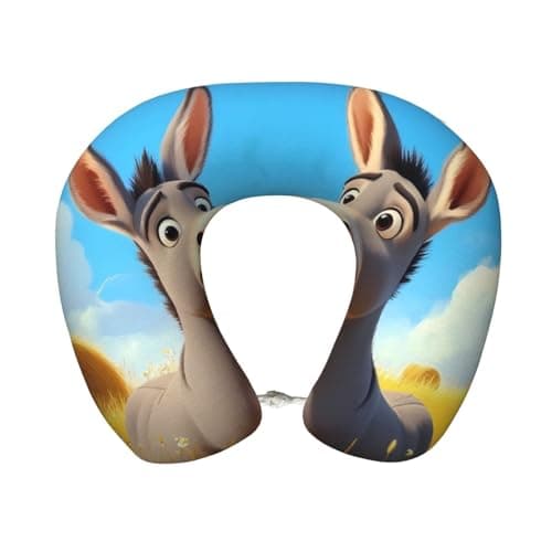 Pioyoku Funny Countryside Donkey Print Memory Foam Travel Neck Pillow, U-Shaped Portable Neck Support Pillow for Airplane Office and Car