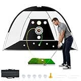 Golf Net, Dikutar 10x7ft Practice Net with 5 Real Balls, Tri-Turf Mat and Portable Storage Bag, All-in-One Durable Hitting Nets for Backyard Driving Swing Outdoor - Gifts for Golf Lover & Father's Day