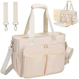 GDNasist Diaper Bag Tote, Large Capacity Travel Diaper Case, Baby Bag with Pacifier Case, Hospital Tote for Labor Delivery with Changing Pad & Stroller Clips, beige
