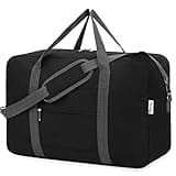 Narwey Carry on Luggage 22x14x9 Airline Approved Foldable Duffle Bag for Travel Packable Duffel Bag for Traveling Airplane for Women and Men 40L (Black (With Shoulder Strap))