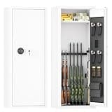 Greenvelly 10-14 Gun Safe for Rifles and Pistols, Rifle Safe with Digital Keypad and Adjustable Handgun Pockets, Gun Cabinet for Home, Office and Bedroom, White(Assembly Required)