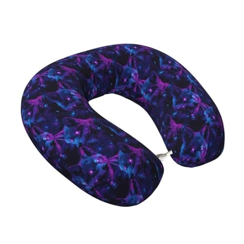 Neon Wolf Head Print Travel Neck Pillow for Airplanes, Memory Foam Neck Pillow for Traveling/Sleeping, Travel Essentials Accessories for Women Men