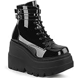 Demonia Women's Shaker-52 Black Patent Ankle Boots