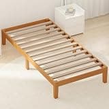 OLIXIS Heavy Duty Platform Bedframe, 700 LBS Capacity, No Box Spring Needed, Easy Assembly, Wooden Slats, Underbed Storage, Bed Frame, Honey Finish, 14 in Twin Size