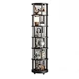 RFBXZPTADNU Round Solid Pine Wood 360° Rotating Bookcase Freestanding Rolling Storage Shelf Wall Corner Friendly Floor Organizer for Home Book Collection(Black,44x134cm)