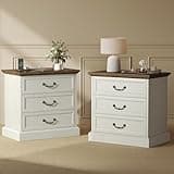 Huuger Nightstand with Charging Station, 3 Drawer Night Stand Set of 2, 22 Inch Wider Side Table with Storage, Farmhouse Nightstand with Vintage Handles, Thicken Base, for Bedroom, Distressed White