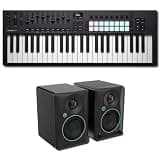 Novation Launchkey 49 MK4 Keyboard Controller Bundle with Mackie CR3.5BT Bluetooth Studio Monitors — 16 Aftertouch Pads, 9 Faders, 50W Wireless Pair for Music Production, Songwriting, Beatmaking