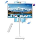 Grhrurg 32 Inch Smart Portable TV on Wheels,FHD Touch-Screen-Monitor,Wireless RollableTV, 8G RAM,128G Storage,Built-in 6-8H Battery,Android 14,Full Swivel Rotation,Remote Control (White)