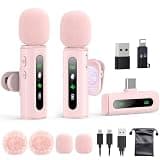 USB C Lavalier Microphone Wireless Mini Mic for Type-C Android Phone/Tablet/PC Video Recording Clip-on Mics with Rotatable Clip&Denoise Recording, Ideal for Vlog Tiktok Youtube Content Creator, Pink