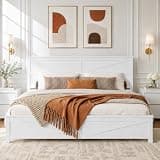 KEIKI Farmhouse King Size Platform Bed Frame with Headboard and Footboard, Pinewood Bed Platform with Slat Support, No Box Spring Needed Bedframe, Under-Bed Storage, Barn Door Designed