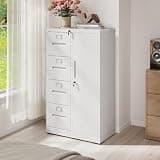 Runboll 4 Drawer File Cabinet with Lock, Lateral File Cabinet with Integrated Storage Door, Heavy-Duty Metal Filing Cabinets for Office, School & Home, White