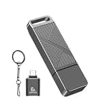 EASTBULL 32GB FAT32 USB 3.0 Flash Drive with a USB C Adapter and Keychain, Fast-Speed Thumb Drive Metal Pen Drive 32 G Memory Stick for Storage and Backup (Grey, with USB C 3.0 Adapter, Keychain)