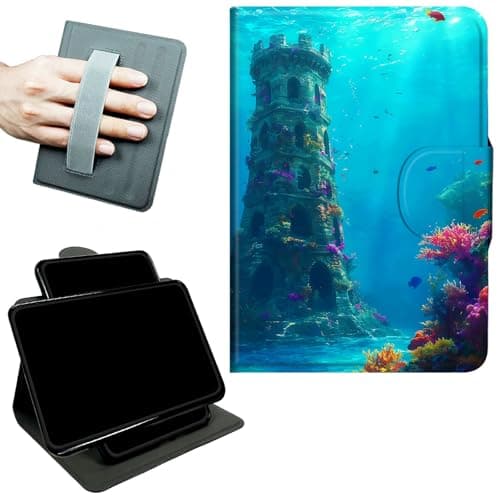 RWUTYTIUL Rotating Handle Case for iPad Pro 13 Inch M5 2025/M4 2024, 360 Degree Swivel Kickstand with Magnetic Closure, Shockproof Leather Protective Cover for Women Men, Underwater Castle