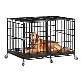Snuowu 48 Inch Heavy Duty Dog Crate with Wheels,Indestructible Escape-Proof Dog Cage for Large Dogs, Extra Large XL XXL Indestructible Dog Crate with Removable Tray.
