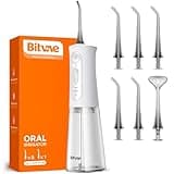 Bitvae Water Dental Flosser for Teeth, Rechargeable Water Teeth Cleaner Picks, 3 Modes 5 Intensities, IPX7 Waterproof, Oral Irrigator USB Cordless Water Dental Picks for Cleaning - Frost White