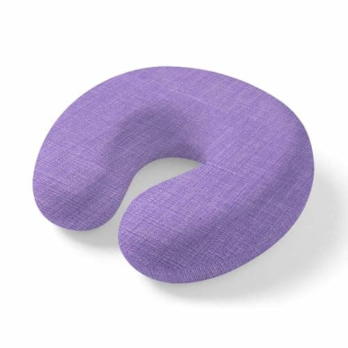 Lavender Burlap Texture Travel Neck Pillow Memory Foam,Hand Neck Support Airplane Pillow for Traveling Bed Car Office Home,Farmhouse Vintage Lavender Flight Pillows with Removable & Washable Cover