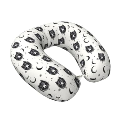 Sketch Wolf Head Moon Print Travel Neck Pillow for Airplanes, Memory Foam Neck Pillow for Traveling/Sleeping, Travel Essentials Accessories for Women Men