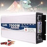 VTCMKAZYT Pure Sine Wave Power Inverter DC 12V 24V 48V 60V to AC 110V 220V Car Converter with Dual Outlets & LCD Smart(12Vto110V,7000W)