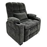 Garvee Oversized Power Recliner Chair, 150° Recline with Massage & Heat, Silent Motor, Dual Memory Positions, Terry Cloth Fabric, USB & Side Pockets, Grey