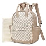 miss fong Small Diaper Bag - Baby Diaper Bag Backpack Checkered Diaper Bag with Changing Pad Baby Backpack for Travel Daycare Mommy Diaper Backpack Pañaleras Para Bebe for Mom & Dad-White&Beige
