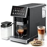 Kismile Automatic Espresso Machine with Grinder & Milk Frother, Latte & Cappuccino Maker, Single/Double Cup, Thickness Adjustment, 1.5L Removable Water Tank