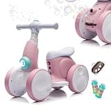 JoyRydz 6V Electric Baby Balance Bike with Bubble Machine,4 in 1 Toddler Balance Bike w/Remote Control for 1 Year Old Boys Girls Kids Bubble Bike Ride on Toys w/Powered Motor,Music,LED Lights (Pink)