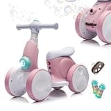 JoyRydz 6V Electric Baby Balance Bike with Bubble Machine,4 in 1 Toddler Balance Bike w/Remote Control for 1 Year Old Boys Girls Kids Bubble Bike Ride on Toys w/Powered Motor,Music,LED Lights (Pink)