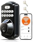 Veise VE012W Built-in WiFi Fingerprint Smart Lock, App Remote Control, Compatible with Alexa & Google Assistant, Keyless Entry for Front Door, Digital Keypad Deadbolt, Auto Lock, Matte Black