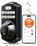 Veise VE012W Built-in WiFi Fingerprint Smart Lock, App Remote Control, Compatible with Alexa & Google Assistant, Keyless Entry for Front Door, Digital Keypad Deadbolt, Auto Lock, Matte Black
