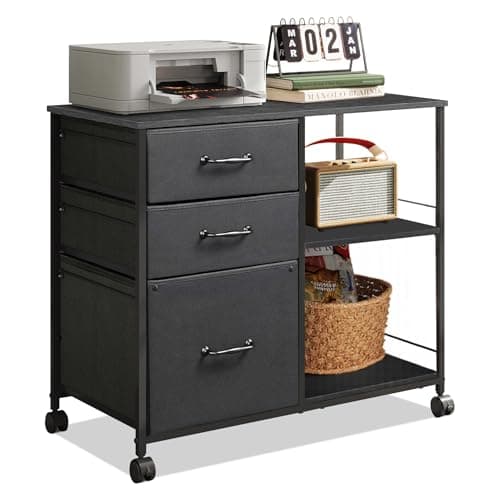 GALAXHERO 3 Drawer File Cabinets, Mobile Printer Stand with Storage Shelf for Home Office/Letter/A4, Black