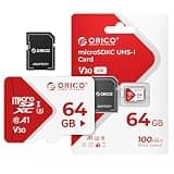 ORICO 64GB SDXC TF Card - UHS-I U3 Class 10 V30 A1 Memory Card with SD Adapter for 4K Video Recording, Drones, Action Cameras & Mobile Devices