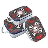 Stackable 3 Set Packing Travel Organizer 100% Polyester Closet Storage, Halloween Skull Bone Bat Red and Gray (3 Set)
