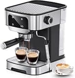 Parvusli 20-BAR 20-BAR Professional Espresso Machine, with Led Touchscreen Controls, Powerful Milk Frother, for Making Cappuccinos & Lattes at Home, Black