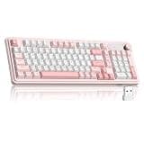 MageGee GK960 Wireless Keyboard, 98 Keys Tri-Mode BT/2.4G/Wired Membrane Gaming Keyboard, RGB Creamy Keyboard with Number Pad, Knob Control, 4000mAh Battery - Sakura Pink