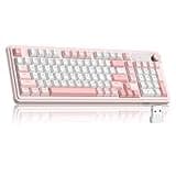 MageGee GK960 Wireless Keyboard, 98 Keys Tri-Mode BT/2.4G/Wired Membrane Gaming Keyboard, RGB Creamy Keyboard with Number Pad, Knob Control, 4000mAh Battery - Sakura Pink