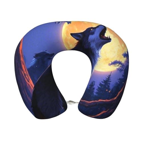 FHENTYU The Wolf's Howl Print Travel Sleep Neck Pillow, U Shaped Head Neck Support Pillow for Travel, Office, Car (Washable)