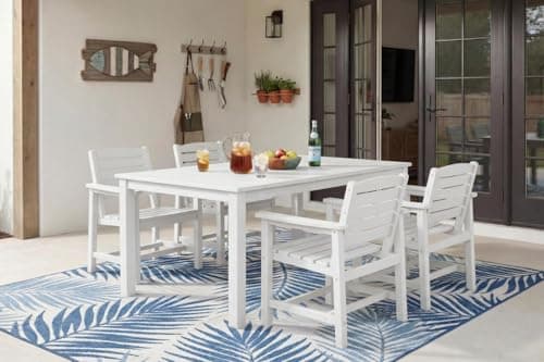 Patio Kingdom Perli™ 5-Piece Outdoor Dining Set, All-Weather HDPE Patio Furniture with 4 Armrest Chairs and Rectangular Table, UV-Resistant 4-Person Set for Deck, Backyard, White
