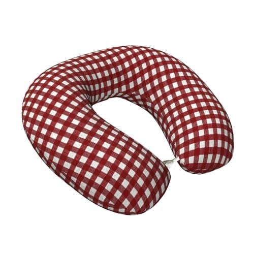 Qewfoju Red Gingham 1 Pattern Travel Pillow Memory Foam Travel Neck Pillow Comfortable U Shaped Headrest Pillows for Traveling Office Planes Trains Car