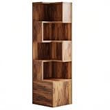 Velorinth L-Shaped Corner Bookshelf, 5-Tier Storage Bookcase with 2 Drawers, Semi-Open Design for Study Kitchen Living Room, Anti-Topple Safety Kit Included