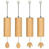 Bamboo Wind Chime Set of 4, Sound Healing Chimes with G, D, F & C Hand-Tuned Tones, Natural Bamboo Meditation Wind Chimes with 2 Swappable Pendants, Outdoor Patio Garden Decor Gift Set