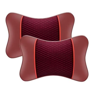 2 Pack Memory Foam Car Neck Pillow for Hyundai Rohens BH330 2008-2013 - Soft Headrest Cushion with Adjustable Strap Detachable PU Leather Cover,Claret
