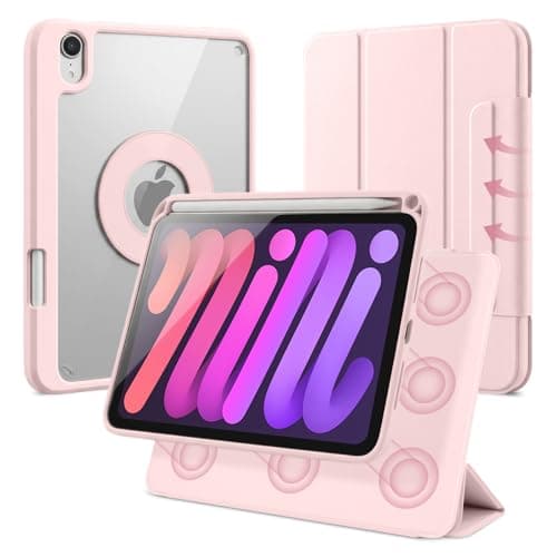 Dwopar Case for iPad mini 7 A17 Pro, iPad mini 7th/6th Gen. 8.3 Inch 2024/2021, Removable and Detachable Magnetic Cover with Pencil Holder, Vertical Adjustable Stand, Tri-Fold Multi-Angle, Pink