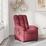 KHNLGFR Wine Red Fabric Massage Recliner Chair with 6 Massage Points, Manual Reclining up to 135 Degrees, Side Pocket, USB Powered Vibration Wood and Metal Frame
