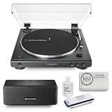 Audio-Technica Consumer AT-LP60XBT Stereo Turntable with Bluetooth | Black with AT-SP65XBT Wireless Speaker + AT6012 Record Care Kit + Microfiber Cloth (4 Items)
