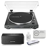 Audio-Technica Consumer AT-LP60XBT Stereo Turntable with Bluetooth | Black with AT-SP65XBT Wireless Speaker + AT6012 Record Care Kit + Microfiber Cloth (4 Items)